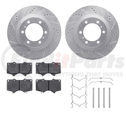 7512-76148 by DYNAMIC FRICTION COMPANY - Brake Rotor - Dimpled & Slotted - Silver w/5000 Brake Pads & HW Kit