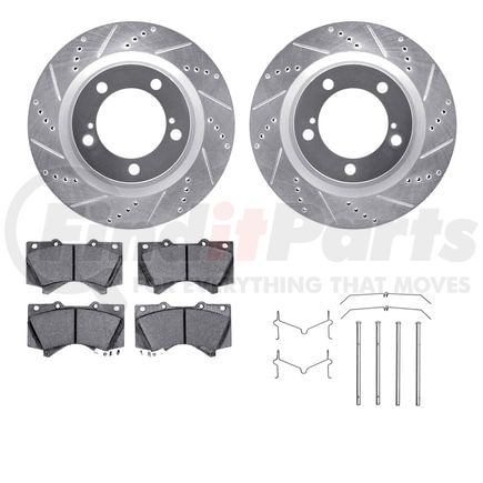 7512-76161 by DYNAMIC FRICTION COMPANY - Brake Rotor - Dimpled & Slotted - Silver w/5000 Brake Pads & HW Kit