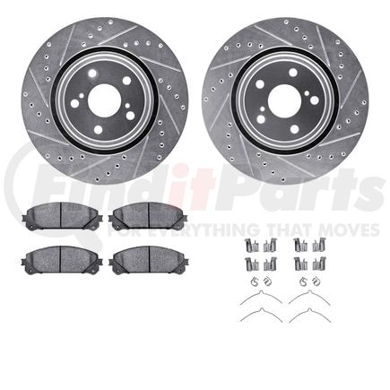 7512-76164 by DYNAMIC FRICTION COMPANY - Brake Rotor - Dimpled & Slotted - Silver w/5000 Brake Pads & HW Kit