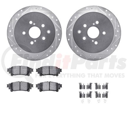 7512-76167 by DYNAMIC FRICTION COMPANY - Brake Rotor - Dimpled & Slotted - Silver w/5000 Brake Pads & HW Kit