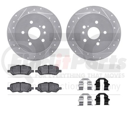 7512-76169 by DYNAMIC FRICTION COMPANY - Brake Rotor - Dimpled & Slotted - Silver w/5000 Brake Pads & HW Kit