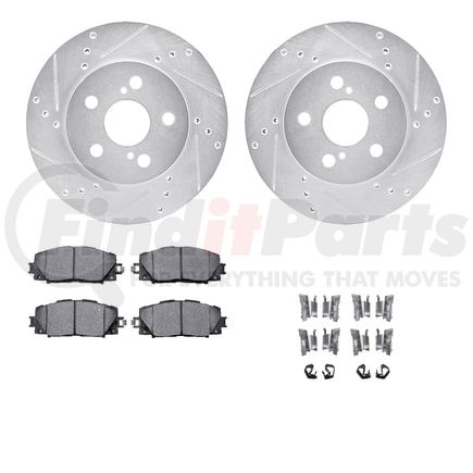 7512-76185 by DYNAMIC FRICTION COMPANY - Rotors-Drilled & Slotted-Silver w/ 5000 Advanced Brake Pads Incl Hdw