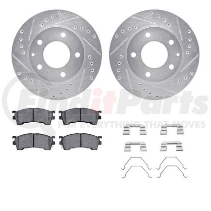 7512-80018 by DYNAMIC FRICTION COMPANY - Rotors-Drilled & Slotted-Silver w/ 5000 Advanced Brake Pads Incl Hdw