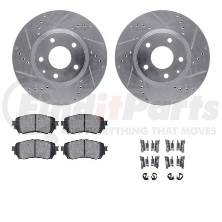 7512-80065 by DYNAMIC FRICTION COMPANY - Rotors-Drilled & Slotted-Silver w/ 5000 Advanced Brake Pads Incl Hdw