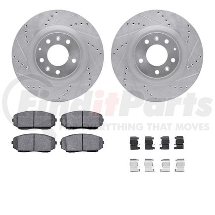 7512-80067 by DYNAMIC FRICTION COMPANY - Brake Rotor - Dimpled & Slotted - Silver w/5000 Brake Pads & HW Kit