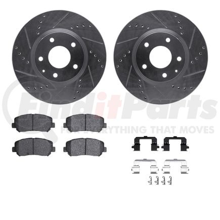 7512-80073 by DYNAMIC FRICTION COMPANY - Brake Rotor - Dimpled & Slotted - Silver w/5000 Brake Pads & HW Kit