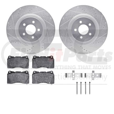 7512-99054 by DYNAMIC FRICTION COMPANY - Rotors-Drilled & Slotted-Silver w/ 5000 Advanced Brake Pads Incl Hdw