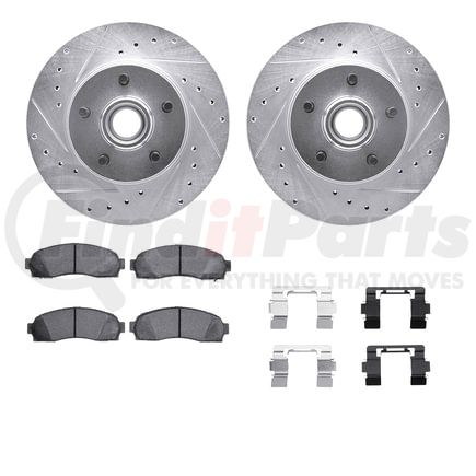 7512-99348 by DYNAMIC FRICTION COMPANY - Rotors-Drilled & Slotted-Silver w/ 5000 Advanced Brake Pads Incl Hdw