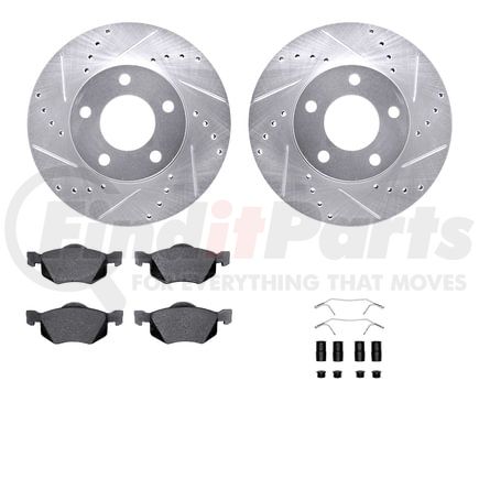 7512-99486 by DYNAMIC FRICTION COMPANY - Rotors-Drilled & Slotted-Silver w/ 5000 Advanced Brake Pads Incl Hdw