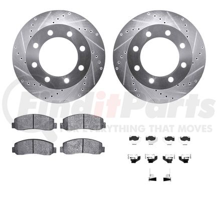 7512-99576 by DYNAMIC FRICTION COMPANY - Rotors-Drilled & Slotted-Silver w/ 5000 Advanced Brake Pads Incl Hdw
