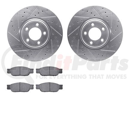 7602-20026 by DYNAMIC FRICTION COMPANY - Rotors-Drilled and Slotted-Silver with 5000 Euro Ceramic Brake Pads