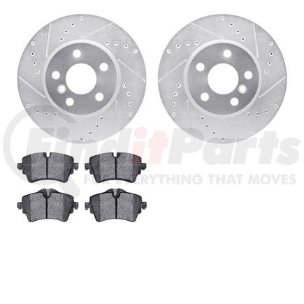 7602-32014 by DYNAMIC FRICTION COMPANY - Rotors-Drilled and Slotted-Silver with 5000 Euro Ceramic Brake Pads