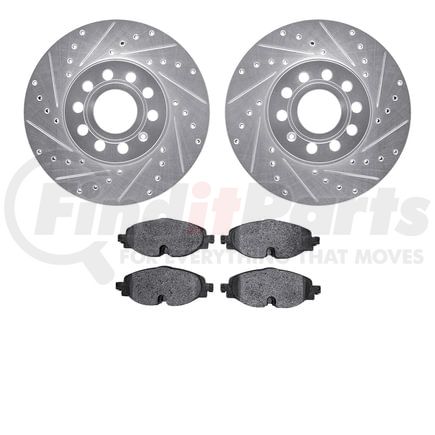 7602-74034 by DYNAMIC FRICTION COMPANY - Rotors-Drilled and Slotted-Silver with 5000 Euro Ceramic Brake Pads