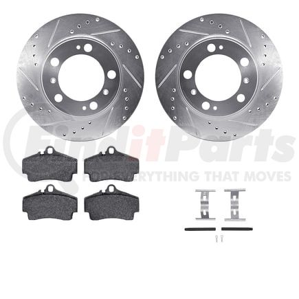 7612-02008 by DYNAMIC FRICTION COMPANY - Rotors-Drilled & Slotted-Silver w/ 5000 Euro Ceramic Brake Pads Incl Hdw