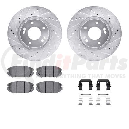 7612-03001 by DYNAMIC FRICTION COMPANY - Rotors-Drilled & Slotted-Silver w/ 5000 Euro Ceramic Brake Pads Incl Hdw