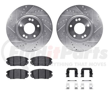 7612-03000 by DYNAMIC FRICTION COMPANY - Rotors-Drilled & Slotted-Silver w/ 5000 Euro Ceramic Brake Pads Incl Hdw