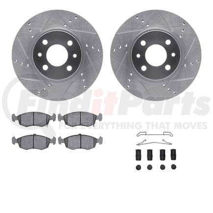 7612-07001 by DYNAMIC FRICTION COMPANY - Rotors-Drilled & Slotted-Silver w/ 5000 Euro Ceramic Brake Pads Incl Hdw