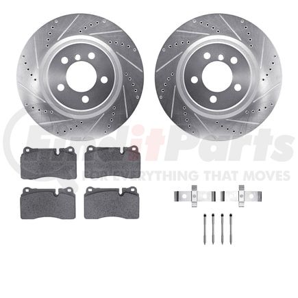 7612-11012 by DYNAMIC FRICTION COMPANY - Rotors-Drilled & Slotted-Silver w/ 5000 Euro Ceramic Brake Pads Incl Hdw