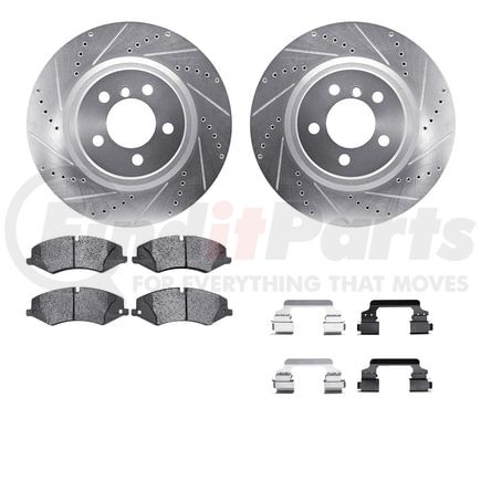 7612-11013 by DYNAMIC FRICTION COMPANY - Rotors-Drilled & Slotted-Silver w/ 5000 Euro Ceramic Brake Pads Incl Hdw