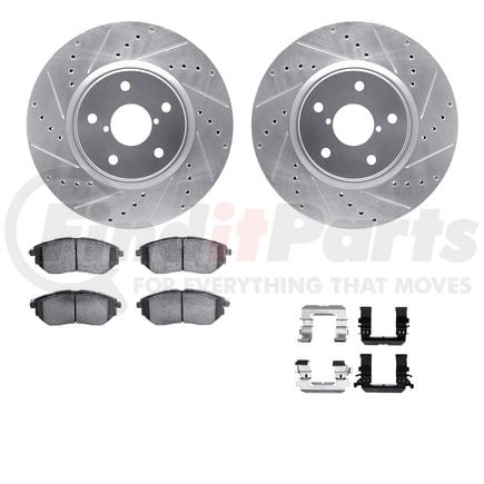 7612-13012 by DYNAMIC FRICTION COMPANY - Rotors-Drilled & Slotted-Silver w/ 5000 Euro Ceramic Brake Pads Incl Hdw