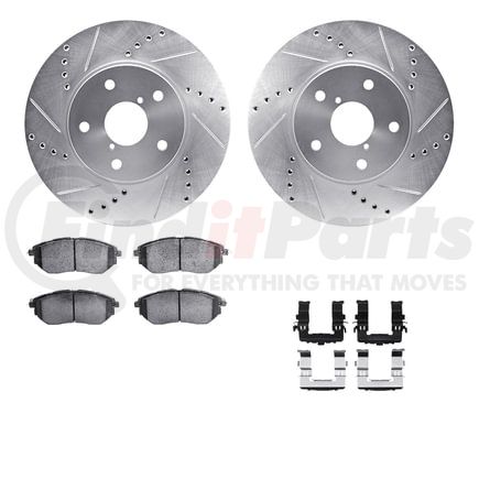 7612-13008 by DYNAMIC FRICTION COMPANY - Rotors-Drilled & Slotted-Silver w/ 5000 Euro Ceramic Brake Pads Incl Hdw