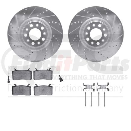 7612-16005 by DYNAMIC FRICTION COMPANY - Rotors-Drilled & Slotted-Silver w/ 5000 Euro Ceramic Brake Pads Incl Hdw