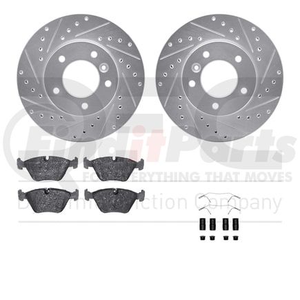 7612-20002 by DYNAMIC FRICTION COMPANY - Rotors-Drilled & Slotted-Silver w/ 5000 Euro Ceramic Brake Pads Incl Hdw