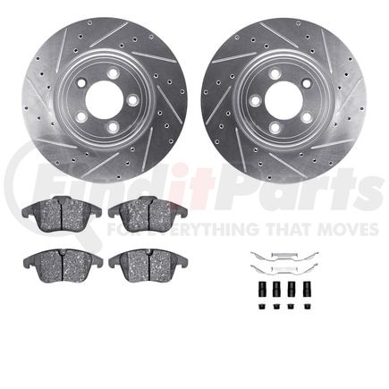 7612-20012 by DYNAMIC FRICTION COMPANY - Rotors-Drilled & Slotted-Silver w/ 5000 Euro Ceramic Brake Pads Incl Hdw