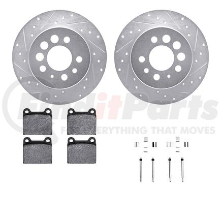 7612-27010 by DYNAMIC FRICTION COMPANY - Rotors-Drilled & Slotted-Silver w/ 5000 Euro Ceramic Brake Pads Incl Hdw