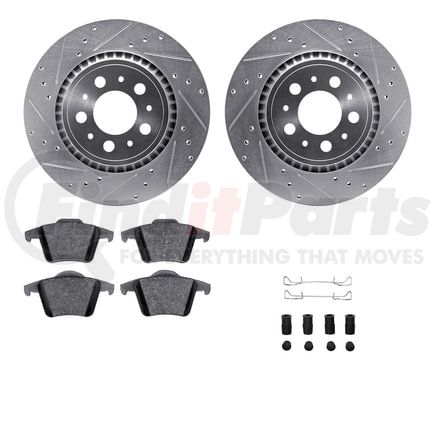 7612-27044 by DYNAMIC FRICTION COMPANY - Rotors-Drilled & Slotted-Silver w/ 5000 Euro Ceramic Brake Pads Incl Hdw