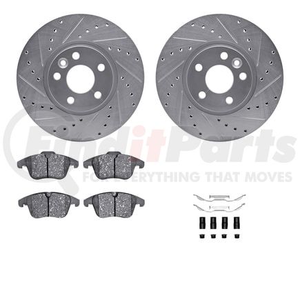 7612-27046 by DYNAMIC FRICTION COMPANY - Rotors-Drilled & Slotted-Silver w/ 5000 Euro Ceramic Brake Pads Incl Hdw