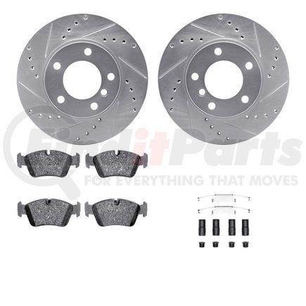 7612-31025 by DYNAMIC FRICTION COMPANY - Rotors-Drilled & Slotted-Silver w/ 5000 Euro Ceramic Brake Pads Incl Hdw