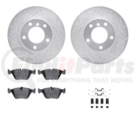 7612-31040 by DYNAMIC FRICTION COMPANY - Rotors-Drilled & Slotted-Silver w/ 5000 Euro Ceramic Brake Pads Incl Hdw