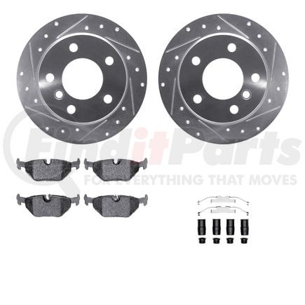 7612-31042 by DYNAMIC FRICTION COMPANY - Rotors-Drilled & Slotted-Silver w/ 5000 Euro Ceramic Brake Pads Incl Hdw
