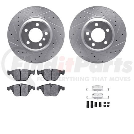 7612-31053 by DYNAMIC FRICTION COMPANY - Rotors-Drilled & Slotted-Silver w/ 5000 Euro Ceramic Brake Pads Incl Hdw