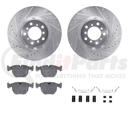 7612-31052 by DYNAMIC FRICTION COMPANY - Rotors-Drilled & Slotted-Silver w/ 5000 Euro Ceramic Brake Pads Incl Hdw