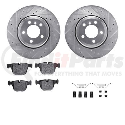 7612-31054 by DYNAMIC FRICTION COMPANY - Rotors-Drilled & Slotted-Silver w/ 5000 Euro Ceramic Brake Pads Incl Hdw