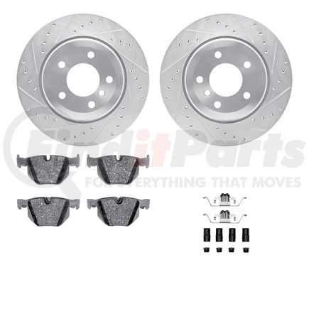 7612-31062 by DYNAMIC FRICTION COMPANY - Rotors-Drilled & Slotted-Silver w/ 5000 Euro Ceramic Brake Pads Incl Hdw