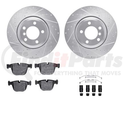 7612-31069 by DYNAMIC FRICTION COMPANY - Rotors-Drilled & Slotted-Silver w/ 5000 Euro Ceramic Brake Pads Incl Hdw