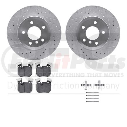 7612-31078 by DYNAMIC FRICTION COMPANY - Rotors-Drilled & Slotted-Silver w/ 5000 Euro Ceramic Brake Pads Incl Hdw