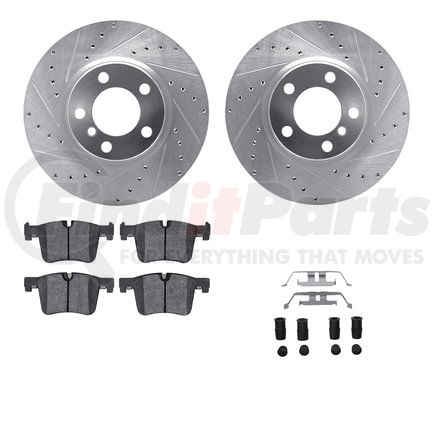 7612-31100 by DYNAMIC FRICTION COMPANY - Rotors-Drilled & Slotted-Silver w/ 5000 Euro Ceramic Brake Pads Incl Hdw