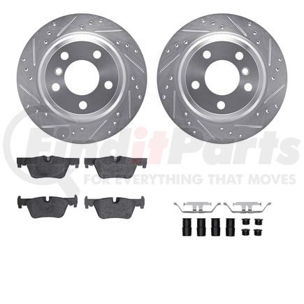 7612-31099 by DYNAMIC FRICTION COMPANY - Rotors-Drilled & Slotted-Silver w/ 5000 Euro Ceramic Brake Pads Incl Hdw