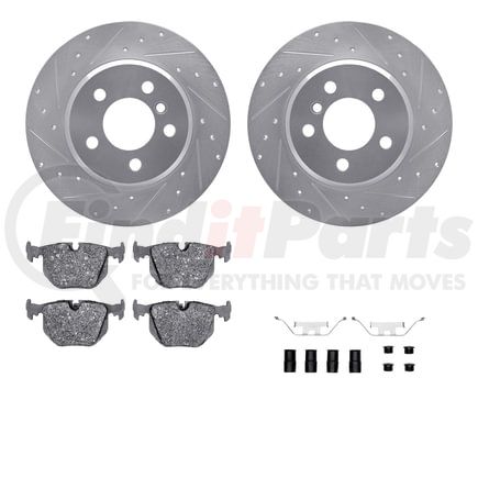 7612-31106 by DYNAMIC FRICTION COMPANY - Rotors-Drilled & Slotted-Silver w/ 5000 Euro Ceramic Brake Pads Incl Hdw