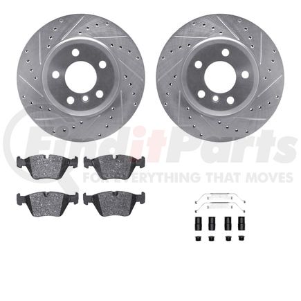 7612-31108 by DYNAMIC FRICTION COMPANY - Rotors-Drilled & Slotted-Silver w/ 5000 Euro Ceramic Brake Pads Incl Hdw