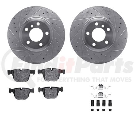 7612-31109 by DYNAMIC FRICTION COMPANY - Rotors-Drilled & Slotted-Silver w/ 5000 Euro Ceramic Brake Pads Incl Hdw