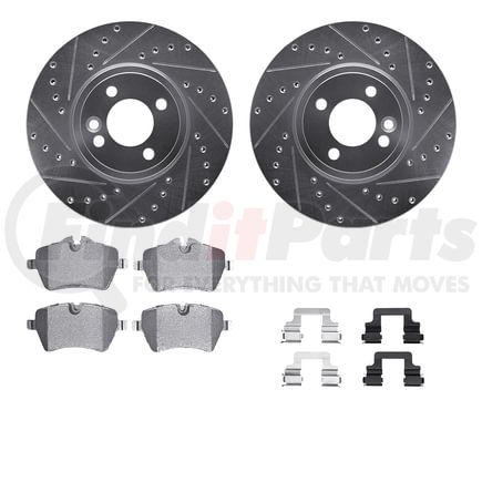 7612-32000 by DYNAMIC FRICTION COMPANY - Rotors-Drilled & Slotted-Silver w/ 5000 Euro Ceramic Brake Pads Incl Hdw