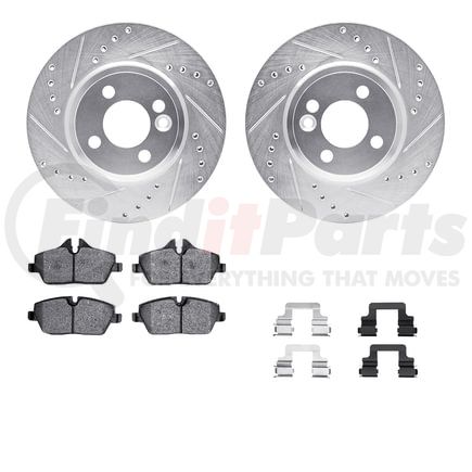 7612-32004 by DYNAMIC FRICTION COMPANY - Rotors-Drilled & Slotted-Silver w/ 5000 Euro Ceramic Brake Pads Incl Hdw