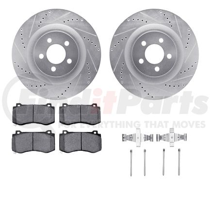 7612-39000 by DYNAMIC FRICTION COMPANY - Rotors-Drilled & Slotted-Silver w/ 5000 Euro Ceramic Brake Pads Incl Hdw