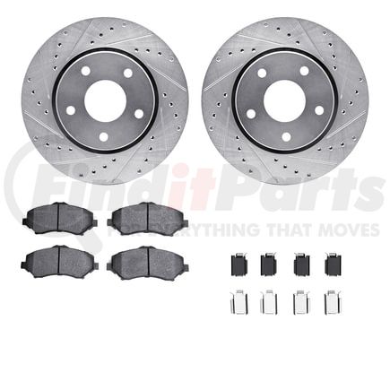 7612-40000 by DYNAMIC FRICTION COMPANY - Rotors-Drilled & Slotted-Silver w/ 5000 Euro Ceramic Brake Pads Incl Hdw