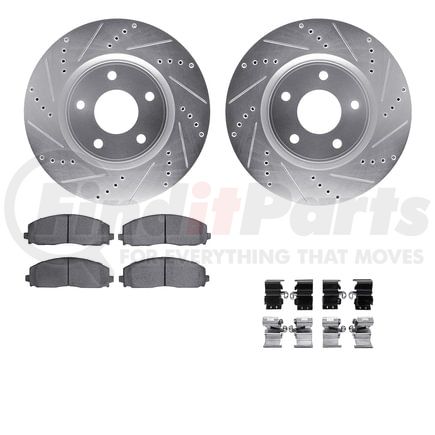 7612-40003 by DYNAMIC FRICTION COMPANY - Rotors-Drilled & Slotted-Silver w/ 5000 Euro Ceramic Brake Pads Incl Hdw